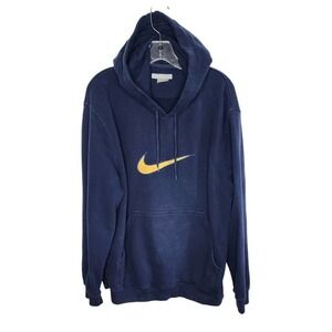 Vintage Nike BIG Center SWOOSH Blue Hoodie Embroidered Y2K Large